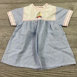 Vintage MOTHERCARE Nautical Sail Boat Embroidered Mod Dress